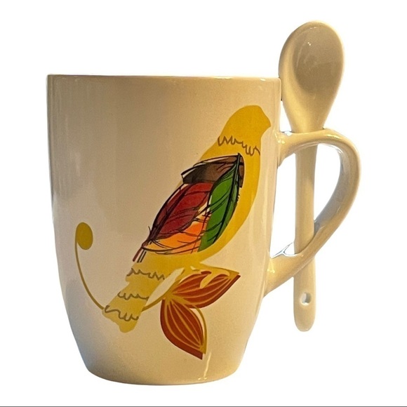 FALL bird mug with ceramic spoon/handle holder. - Picture 1 of 6